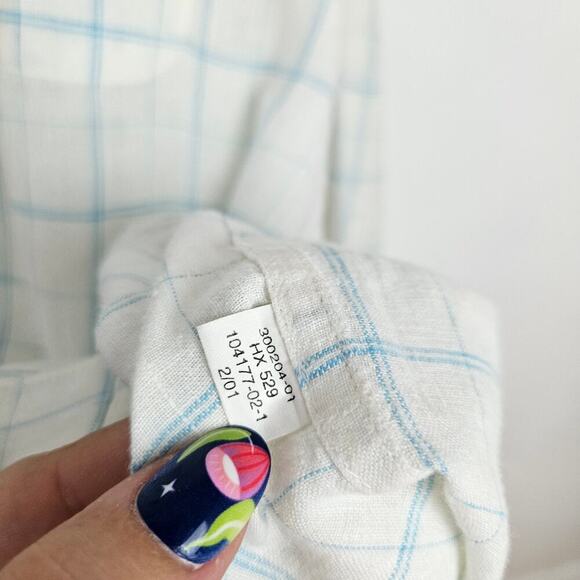 Gap Vintage Y2K Linen Button Front Shirt Men's XL Off White Blue Long Sleeve - Picture 7 of 7